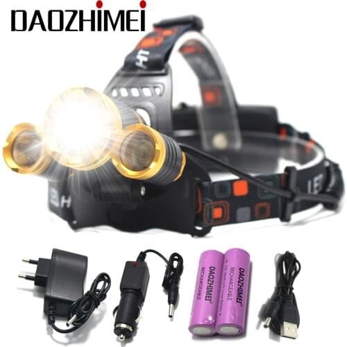 8000LM 3x XML T6 headlamp zoomable rechargeable LED headlight head lamp flashlight torch linterna+2x18650 battery+AC/car charge