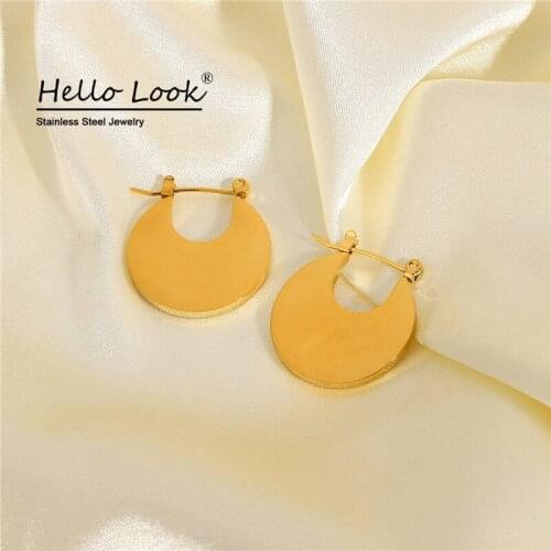 HelloLook Geometric Flat Earrings For Women 18K Gold Plated Stainless Steel Hoop Earrings Ladies Classic Earrings Jewelry