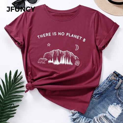 JFUNCY Plus Size Cotton T-Shirt Women T Shirt Star Moon Planet Print Short Sleeve Woman Shirts Female Casual Summer Graphic Tees