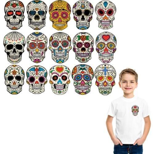 Skull Head Set Iron On Skull Transfers Washable Clothes Decor Diy Print On T-Shirt Hoodies Applique On Clothes Street Patches
