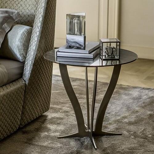 Creative designer side table light luxury Italian style living room marble stainless steel small round coffee table