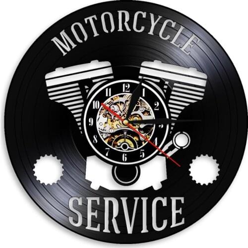 Motorcycle Service Wall Sigh Personality Wall Decor For Motorbike Shop Make From Vinyl LP Record Wall Clock 3D Watches