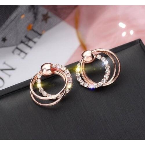 Multi-Layer Circle Inlaid Rhinestone Earrings Earrings for Women Exquisite Fashion Charm Shines Party Jewelry 2021 Earring Trend