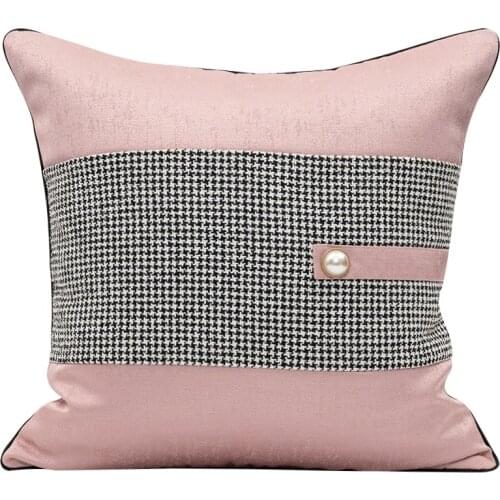 Light Luxury Cushion Cover 45x45cm/30x50cm Pink Plaid Soft Sofa Waist Pillowcase Decorative Home Pillows