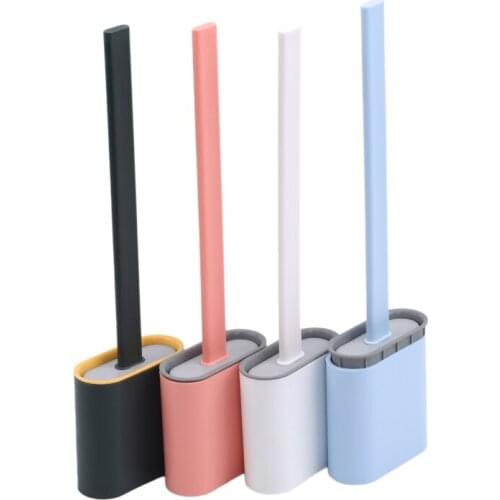 NEW Silicone Toilet Brush Flat Head Flexible Soft Bristles Brush With Quick Drying Holder Set Cleaning Brush For WC Accessories