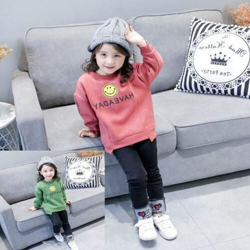 New Arrival Baby Girl Velvet Sweaters Smile Face Print Pullover Clothing Children Warm Tops Toddler Cute Outwear Clothes T Shirt