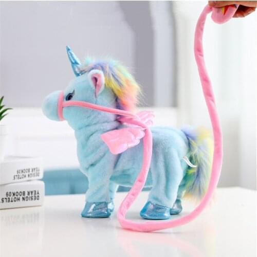 New Baby Birthday Gifts 35cm Lovely Electric Walking Unicorn Plush Toy Soft Stuffed Animal Electronic Unicorn Doll Sing The Song