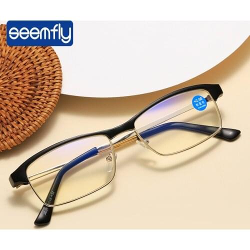 Seemfly Black Half Frame Reading Glasses Men Anti Blue Light Reader Eyewear Women Hyperopia Diopter +1.0 1.5 2.0 2.5 3.0 3.5 4.0