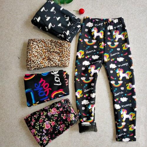 Autumn and Winter Girls' Leggings 2020 Cartoon Print Plus Velvet Pants Leopard Velvet Childrens Pants KidsRetro Trouser