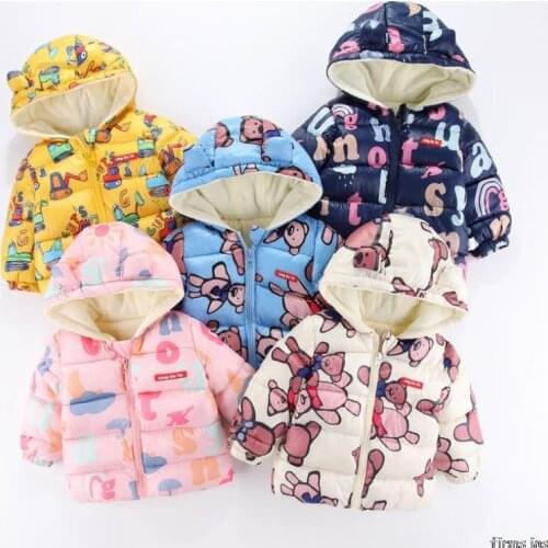Autumn and winter new cartoon bear childrens cotton padded jacket for boys and girls hooded jacket birthday gift