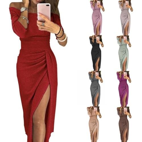 Autumn Women Strapless Dress Autumn Sexy Split Solid Slim Lady Vintage Wear Party Dresses 2021 New