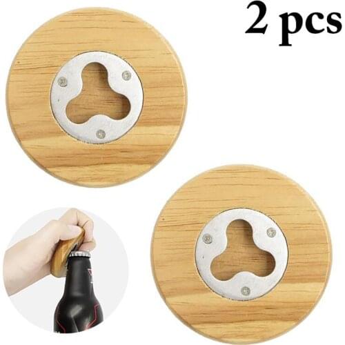 Kapmore 2Pcs/Set Bottle Openers Wooden Round Stainless Steel Cap Opener Beer Bottle Opener For Party Bar Tool Accessories