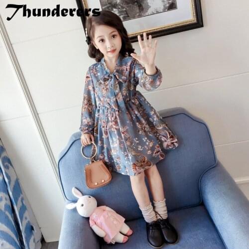 Thunderers Kids Princess Dress For Girl Long Sleeve Printed Floral Girl Party Dress Spring Autumn Fashion Toddler Baby Clothes