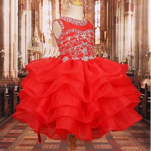 Red Crystal Beading Red Flower Girls Dresses Shinning Red Infant Girls Celebrity Dresses Red Toddler Girls Birthday Tutu Dresses