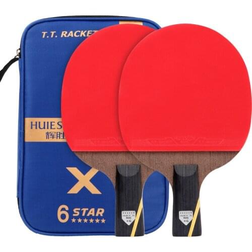 2Pcs 7-Layers Professional 6-stars Table Tennis Bat Blade Rackets Long Short Handle Carbon Training Ping Pong Paddle Carry Bag