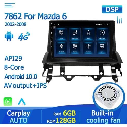 RDS 2din 1280*720 Android 10 Built in Carplay Auto For Mazda 6 2002-2008 Car Raido Multimedia Video Player Navigation GPS 8CORE