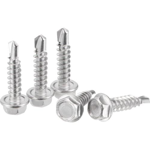 Uxcell Hex Washer Head Self Drilling Screws, #8 x 19mm 410 Stainless Steel Self Tapping Sheet Metal Screw 100pcs