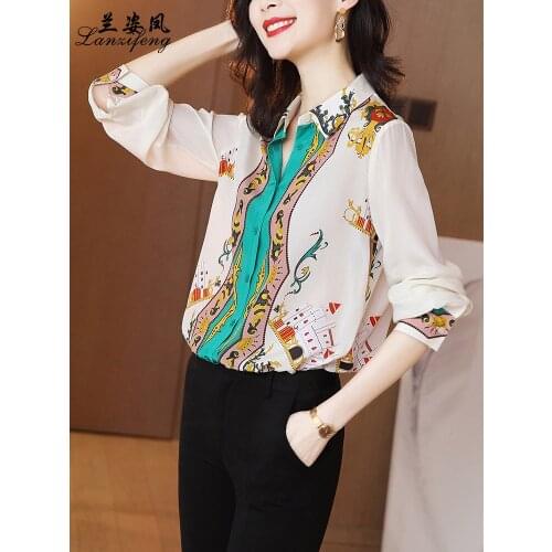 Silk shirt women blouse summer silk shirt women sleeved polo collar