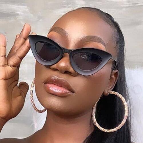 Retro Cat Eye Sunglasses Women 2021 Unique Brand Design Trendy Small Frame Sun Glasses Concave Goggles Feminino Black Eyewear