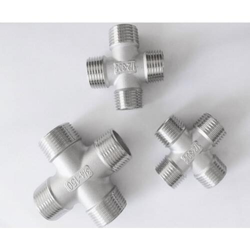 1/4" 3/8" 1/2" 3/4" 1" BSPT Male Cross 4 Ways Connector Splicer Splitter 304 Stainless Pipe Fitting Wate Gas Fuel Oil