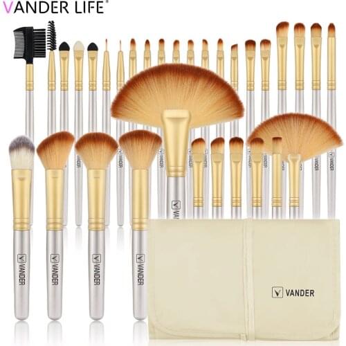 VANDER 32pcs Pro Makeup Brushes High Quality Natural Synthetic Hair Makeup Brush Tools Kit, Champagne