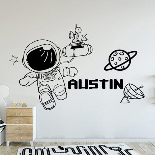 Personalized Name Vinyl Wall Stickers Astronaut Rocket Star Custom Name Wall Decal For Space Boys Room Nesury Wall Decor L2448
