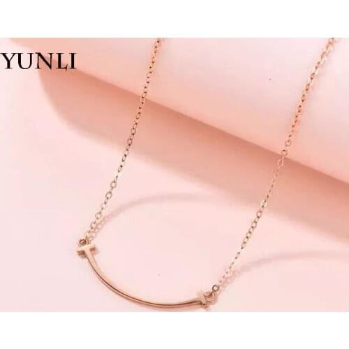 YUNLI Real 18K Gold Pendant Necklace Simple Smile Design Pure AU750 Yellow and Rose Gold for Women Fine Jewelry Gifts