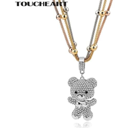 TOUCHEART Love Gold color Statement Necklaces For Women Crystal Bear Beads Long Pendant & Necklace Vintage Jewelry SNE150786