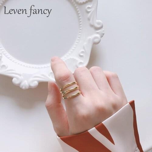 Leven Fancy Minimalist Three Layer Line Wire Band Punk Boho Rings Silver Sterling 925 Jewelry for Womens Gifts Open Adjust Rings