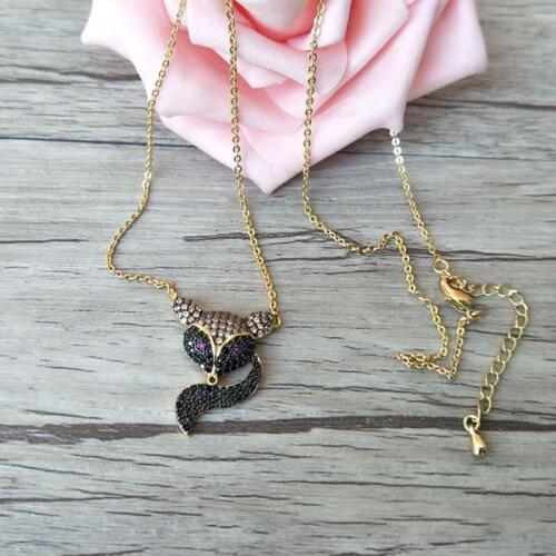 10Pcs Fashion Fox Double Bails Connector Pendant Necklace,CZ zircon Micro pave crystal Charm Jewelry making for woman NK248