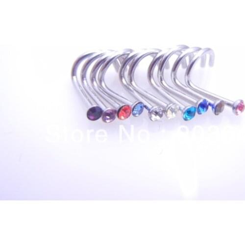 100pcs/lot Free Shipping Gem Nose Rings 10 Colors Nostril Nose Ring Screw Studs Body Piercing Jewelry