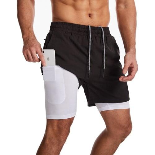 2021 New Mens Casual Two-In-One Sports Fitness Basketball Breathable Quick-Drying Jogging Shorts