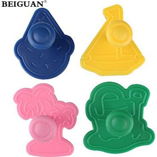 4Pcs Fondant Plunger Cutter Cake Tools Ice cream Sailboat Sand Buckets Cookie Mold Fondant Cake DIY Decorating tool