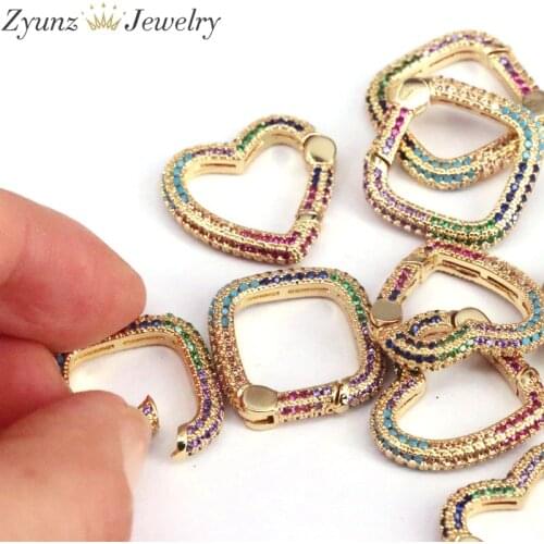 5PCS, Square / Heart Clasp Spring Open Findings, Rainbow CZ Buckle Spring Snap Belt Clip Carabiner Hook,Snap Key Chain Lock