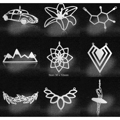 5pcs/lot Unique fashion large lotus mountain diy stainless steel connector charm wholesale leaf flower necklace pendant charms