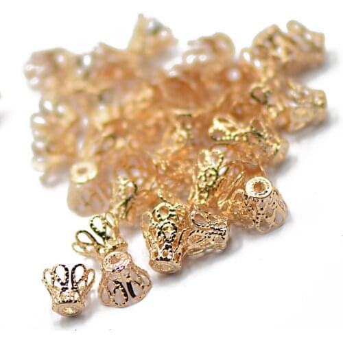 50x Golden Filigree Flower Cup Spacer Bead End Caps DIY Jewelry Making 6x8mm