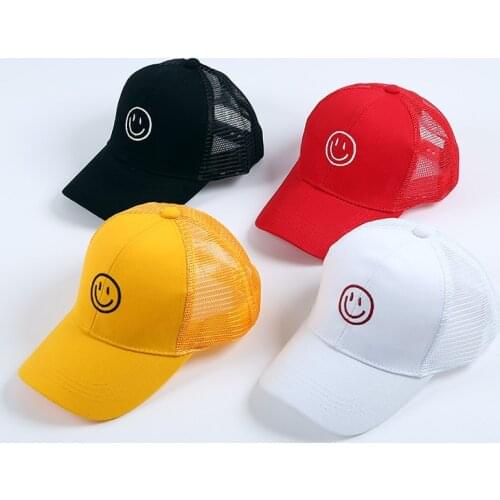 Embroidery Smiley Face Baseball Hat For Children Summer Solid Color Beach Sun Hat Kids Snapback Hat Adjustable Casual Cap Bonet