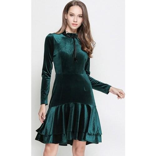 Brand 2020 Spring long sleeve ruffled trumpet dress,fashion sweet Korean style Autumn party velvet dress,plus size Autumn dresse