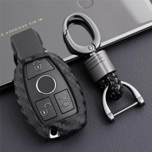 Carbon Fiber Car Key Cover Key Fobs Protect Skin Shell Case Keychain For Mercedes Benz W203 W204 W212 CLK C180 E200 AMG C E