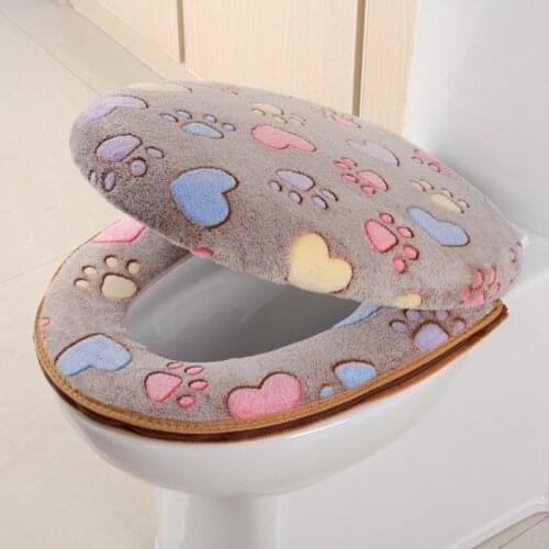 45 Hot Toilet Seat Cover Coral Velvet Closestool Mat Thick Toilet Seat Cover Zipper Reusable Toilet Case Warm Bathroom WC Cover