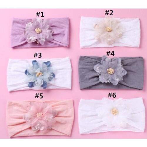 30pc/lot 2019 Boutique Princess Baby lace Flower on Wide Nylon Headband Nylon Turban Head Wraps Children Girls Hair Accessories