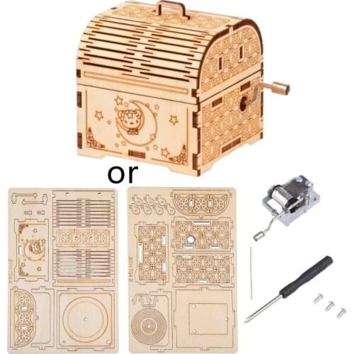DIY Hand Crank Music Box Model 3D Wooden Puzzle Toy Self Assembly Wood Craft Kits Home Decoration for Children Kids