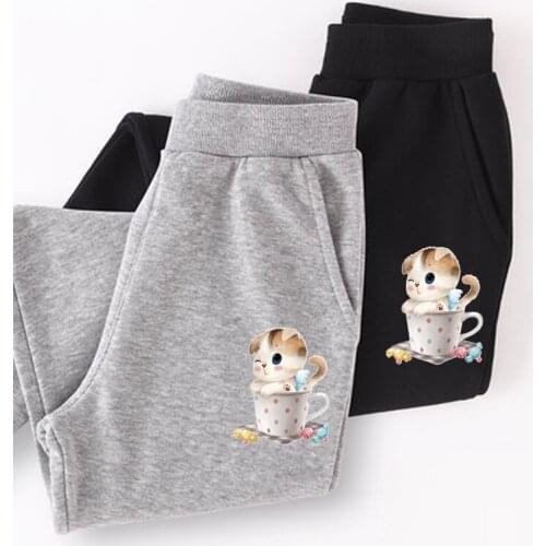 Aimi Lakana girls long pants cup cat funny clothes kids cartoon trousers baby girl cotton pajamas pant