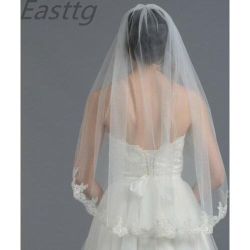 White Ivory Mantilla Veil Fingertip Length Veils Lace Wedding Veil with Comb One Layer Bridal Accessories