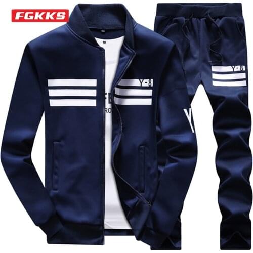 FGKKS Spring Autumn New Mens Sets 2 Pieces Suit Zipper Long Sleeve Baseball Uniform Tracksuits Male Casual Sets Big Size 9XL