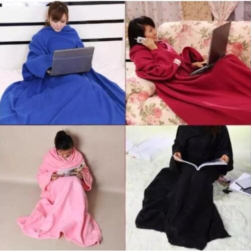 Premium Fleece Blanket with Sleeves for Adult Warm Cozy Extra Soft Microplush Functional Lightweight Wearable Lazy man blanket