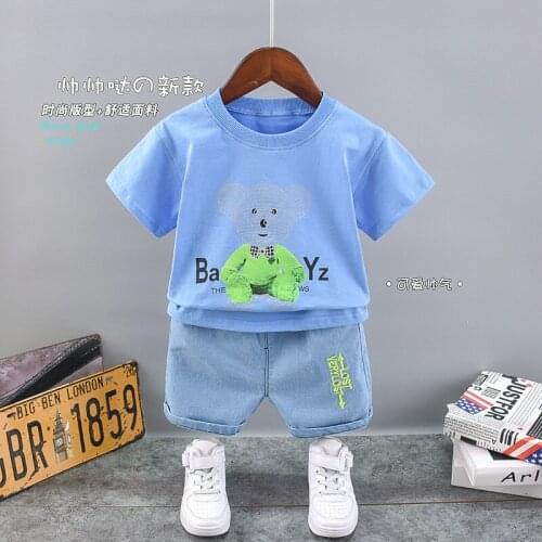Baby Boys Fashion Clothing Sets Summer Infant Kids Cartoon Bear T-Shirt+denim Shorts 2-piece Toddler Cotton Clothes 0-5Years