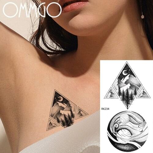Geometric Triangle Round Moon Temporary Tattoo Dot Pattern Pine Tree Body Art Leg Neck Tatoos Paste For Men Fake Tattoo Stickers