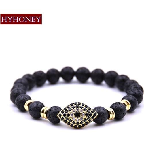 HYHONEY Lava Natural Stone Bracelets Pave Zirconia CZ Eyes Charm Bracelets & Bangles Gifts Men Jewelry pulseras