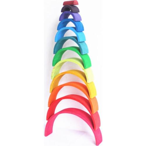 DROPSHIPPIN 12Pcs wooden rainbow blocks wooden building blocks For Kid Rainbow Building Blocks Montessori educational wooden toy